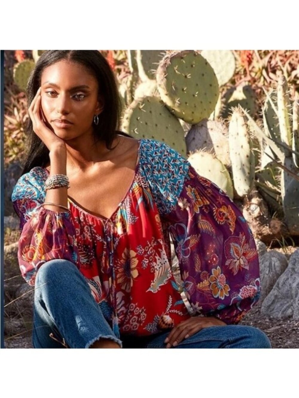 Johnny Was Tasha Floral Peasant Blouse XS